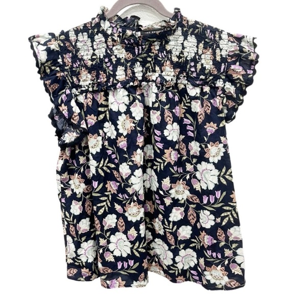 Lane Bryant Tops - Lane Bryant Top Women's 18 Navy Blue Cap Sleeve Smocked Popover Tank Ruffle